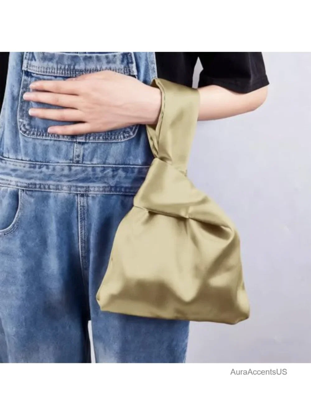 Satin Wrist Knot Bag Evening Clutch Purse - Handmade, Lightweight, Roomy